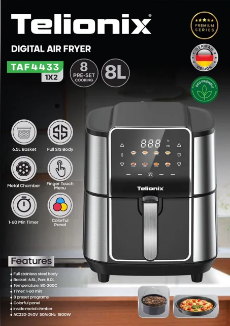 سرخ کن دیجیتال تلیونیکس مدل TAF4433 ظرفیت ۸ لیتر بدون روغن